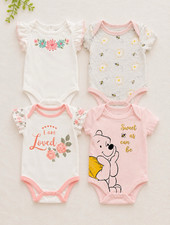 Girls 4pc Bodysuit Set 0-3M Multicolor Winnie the Pooh Floral Bee SS Snap