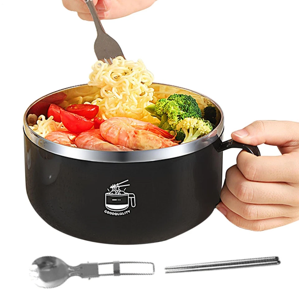 Cuenco de fideos instantáneos Ramen Bowl con tapa palillos cuchara Foto 3 de 4
