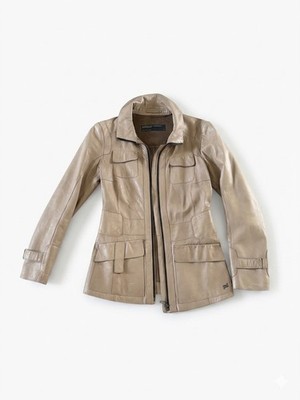 Porsche Design Damen Lederjacke Beige Gr. S Reißverschluss Taschen