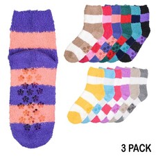 Set of 3 Pairs of Soft Cozy Fuzzy Socks Warm NonSkid Striped for Women Girls Hom