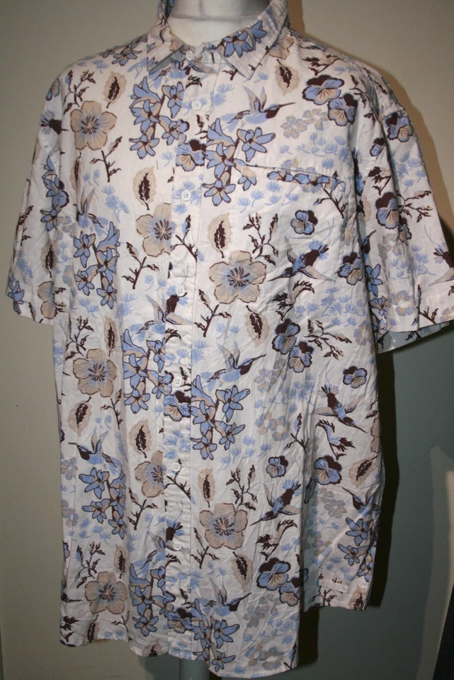 Camisa Sean John Legacy Mezcla de Lino -XXXL/3XL - Blanca - Top Estampado Floral Colibrí Foto 3 de 4