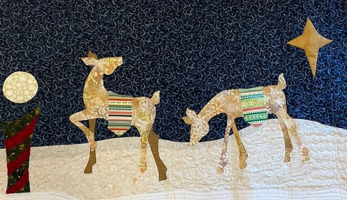 Unfinished Christmas Cotton Quilt Wall Hanging Christmas Deer Appliqué 37”x22” - Picture 7 of 19