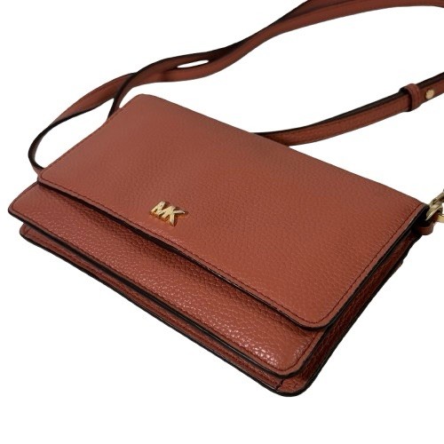 Michael Kors Mott Phone Wallet Crossbody Bag Sunset Peach Pink Pebble Leather thumbnail 5