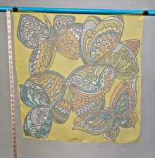 Vintage Silk Chiffon Psychedelic Printed Scarf 1960s Yellow Blue Orange Brown