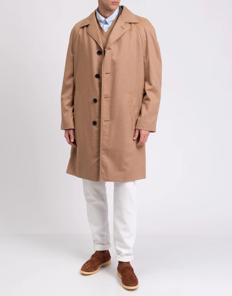 RRP€2890 DUNHILL Camel Wool Top Coat IT54 US44 2XL Lined Collared Made in Italy - Image 3 of 4