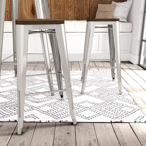 DHP Fusion 30" Stackable Metal Backless Bar Stools with Wood Seat, Silver, - Picture 2 of 7
