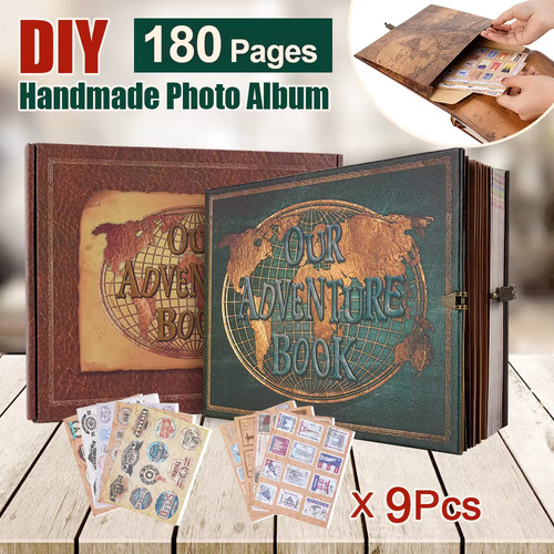 180 Pages Scrapbook Photo Our Adventure Book Album Retro Embossed Leather Cover - Picture 1 of 26