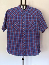 Wrangler Vintage Short Sleeve Pearl Snap Western Shirt XL Red Blue Plaid