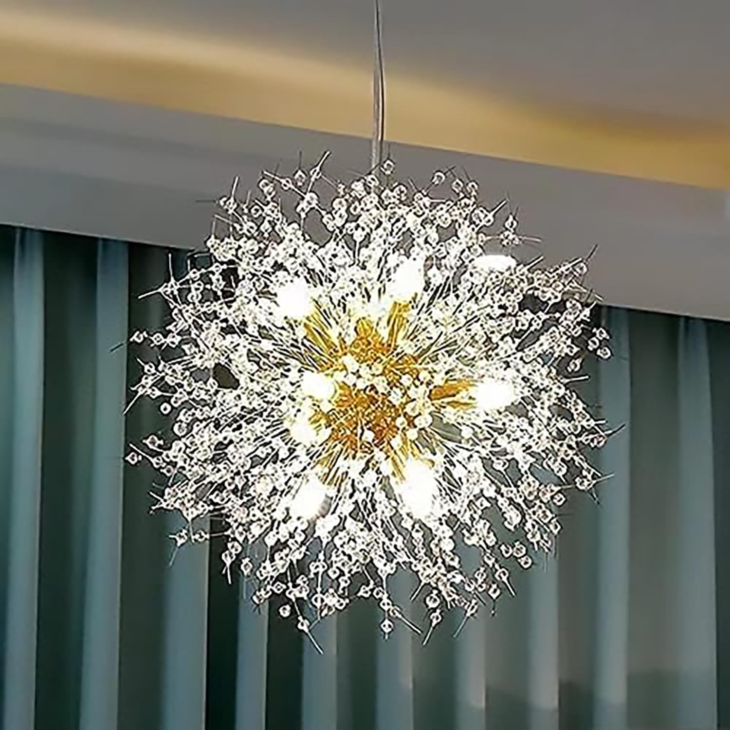 Fu Dikang 12-Light Modern Crystal Gold Chandelier, Fireworks Dandelion Sputni...