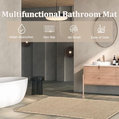 Waffle Bath Mat,Upgraded Washable Non Slip Bathroom Runner 17"x24" Beige - Picture 6 of 8