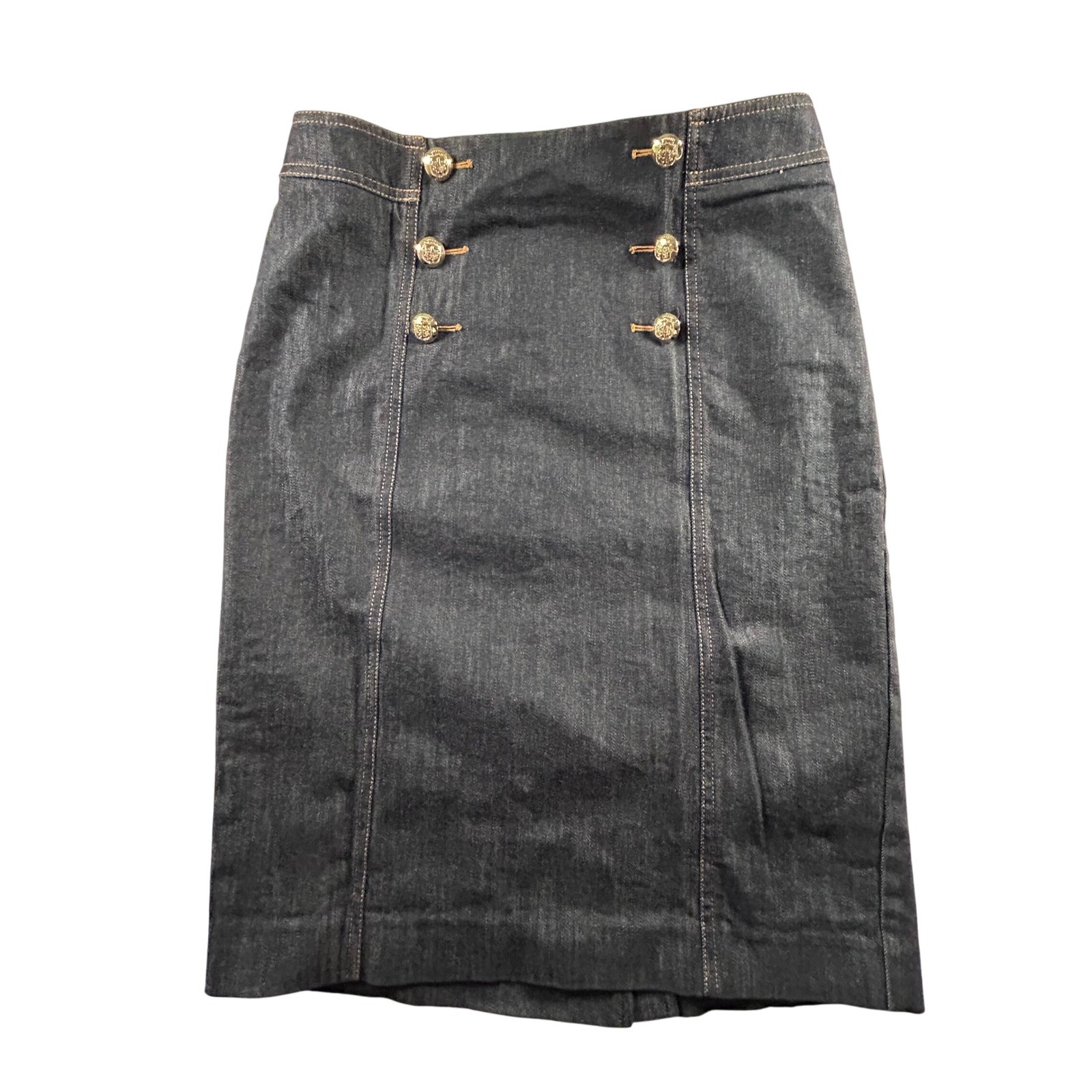 Talbots Denim Skirt Women's Size 2 Pencil Dark Wash Gold Button Detail