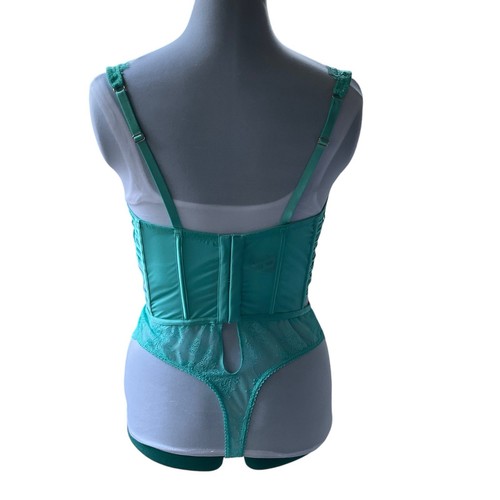 Body Victoria's Secret XL perizoma teddy pizzo lingerie ferretto nuovo con etichette Aqua Teal - Foto 7 di 11