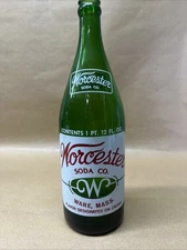 Worcester Soda Co.  Ware, Mass MA  Pint 12 Oz 11” Big Cola Bottle Green