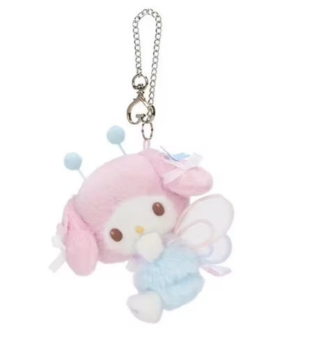 Neu Sanrio My Melody Plüsch-Schlüsselanhänger Schlüsselanhänger Engel Fee Fliege Satin Clip Tasche Spielzeug