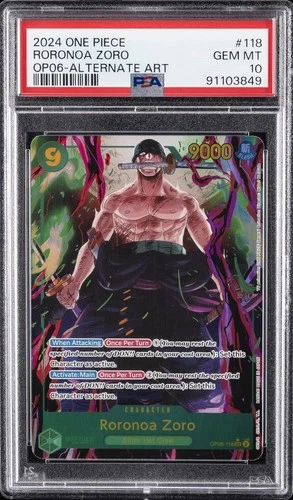 2024 ONE PIECE OP06-WINGS OF THE CAPTAIN ALTERNATE ART #118 RORONOA ZORO PSA 10