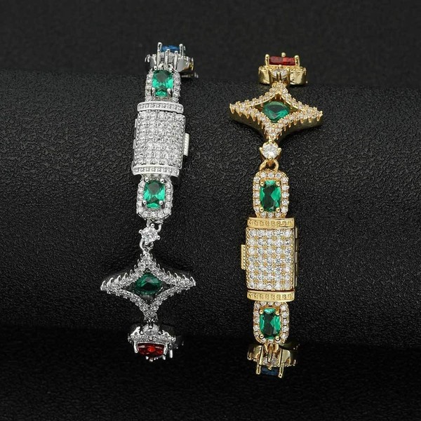 Alternate view of Men's Gold Plated Steei Colorful Star Iced Cuban Link Bracelet