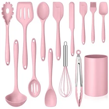 14 Pcs Silicone Cooking Utensils Set - Heat Resistant & Dishwasher Safe Pink