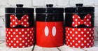 Disney Parks Minnie Mouse Red Polka Dot Ceramic Canister Set w/ Mickey