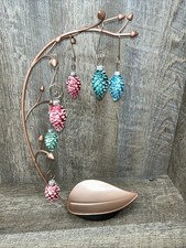 VTG 6 Germany Glass Christmas Ornaments Red/ Blue /Green Pinecones