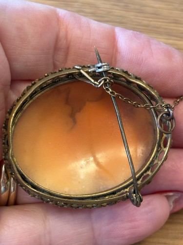 Vintage Cameo Brooch Gold Tone Setting Complete With Safety Chain - Picture 3 of 6