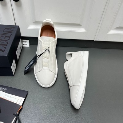 Zegna Men's Luxury White Leather Triple Stitch Sneakers Casual