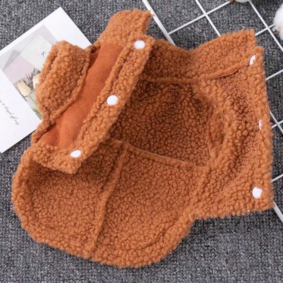 Cálido Abrigo para Mascotas Chaqueta Marrón A Prueba de Viento Sherpa Polar Acolchado Gatos y Perros Chaqueta Abrigo Foto 2 de 4