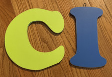2pc Wood Alphabet Letters Wall Mount 9" Tall Initial C I Room Decor Blue Green