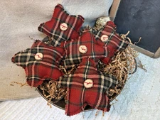 Rustic ~ Dark Plaid ~ Star Bowl Fillers ~ Ornaments ~ Package Ties ~ Set of 5