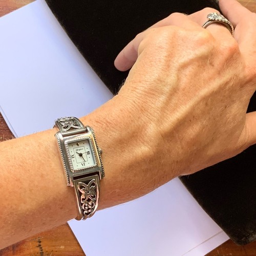Brighton Tank Analog Roman Numeral Watch HAMILTON Womens Silver Tone Bracelet - Picture 2 of 17