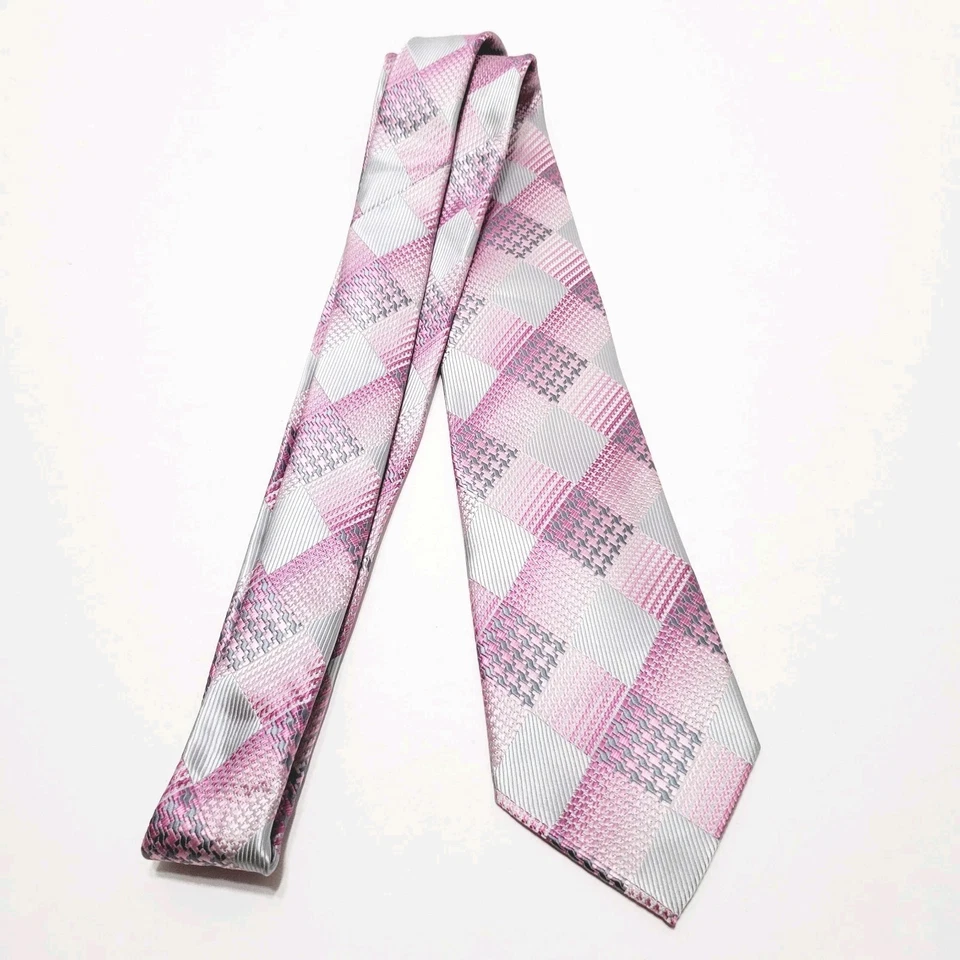 Corbata Jacquard Stacy Adams Rosa y Plata Patrón Geométrico Para Hombre Microfibra Foto 2 de 4