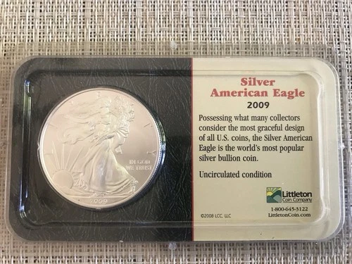 2009 Silver Eagle 1 oz in Littleton Holder Stunning UNC