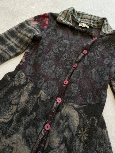 IVKO Woman Patchwork Floral Plaid Button-Front A-Line Knit Coat Size 36 - Picture 2 of 19
