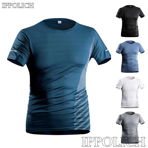Running T-shirt Men Summer Ice Silk Thin Top Reflective Printing Quick Dry Short - Bild 14 von 25