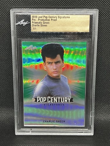 2018 Leaf Pop Century Charlie Sheen Prismatic Green 1 of 1 Pre Production Proof - Picture 1 of 3