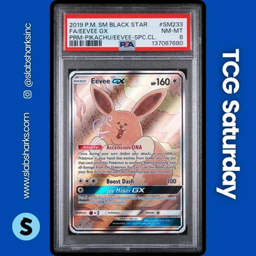 2019 POKEMON SM BLACK STAR PROMO PIKA & EEVEE GX SP COLL. #SM233 EEVEE GX PSA 8