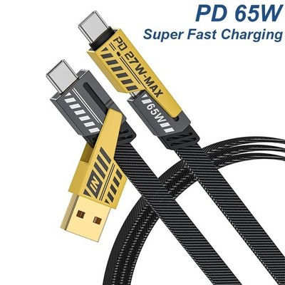 2pcs 6Ft Multi Fast Charging Phone Cable USB A/USB C to Type C 65W 4-in-1 Nylon