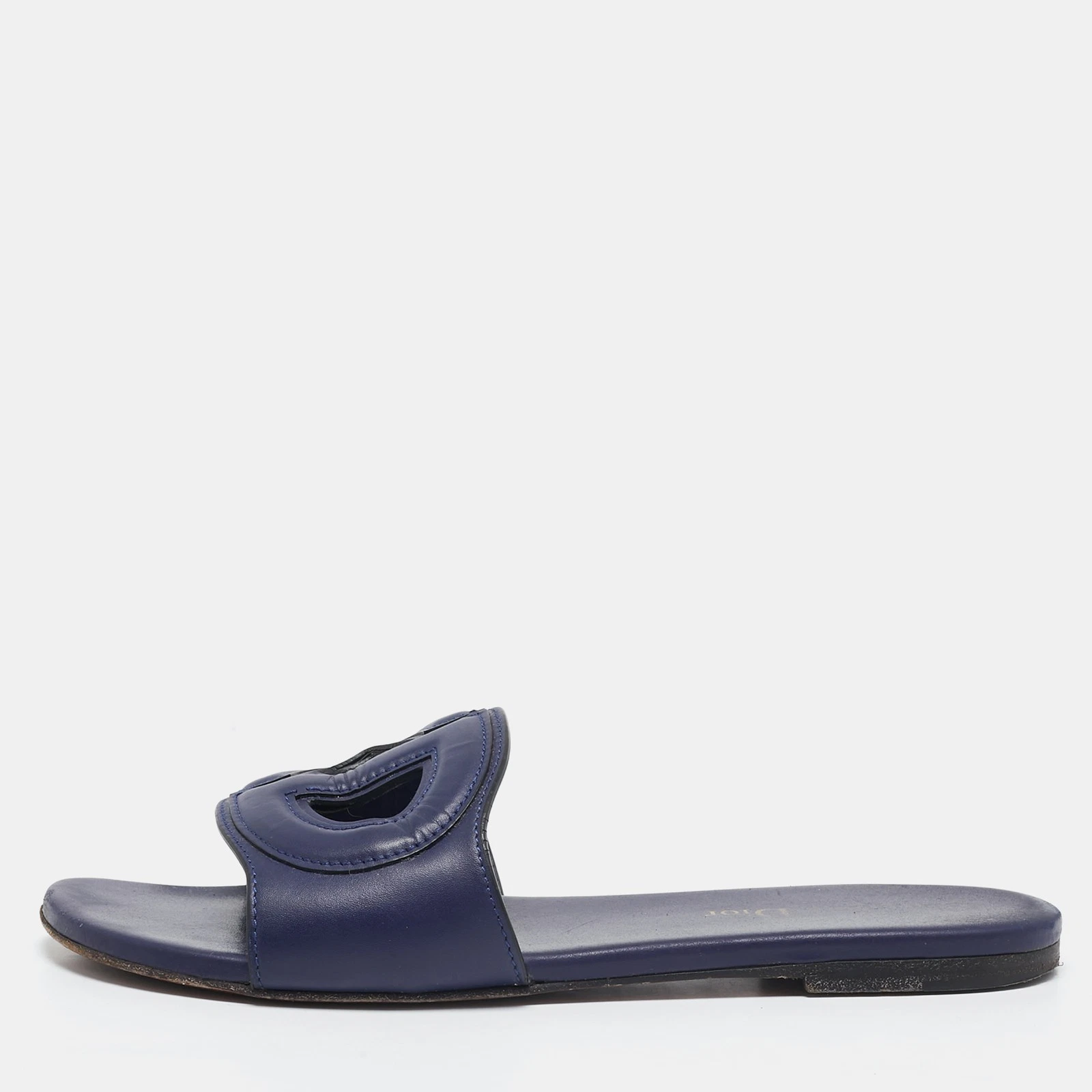Chaussures plates Dior en cuir bleu marine D Club Slide taille 36
