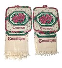 Vintage Franco Christmas Fringed 4 pc Hand Towel Potholder Set Poinsettias