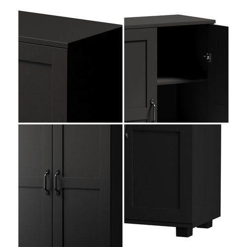 Oikiture Storage Cabinet Bathroom Buffet Sideboard 2 Door Cupboard Black - Picture 3 of 10