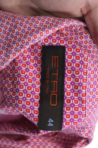 Etro Mens Geometric Short Sleeve Collared Button-Down Shirt Red Size 44 - Picture 4 of 9