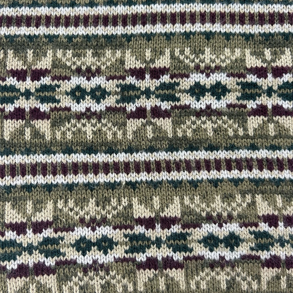 Vintage Puritan Medium Fair Isle Sweater Olive Green Geometric Striped Crew Neck - Image 3 of 4