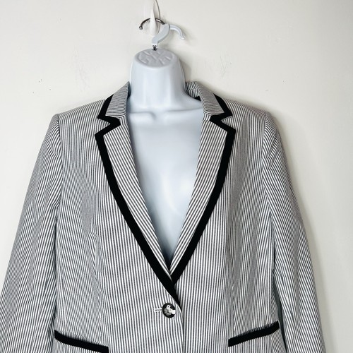 Tahari ASL Cotton Polyester Stretch Pant Suit 10 Navy Blue White Striped 2PC - Bild 4 von 14