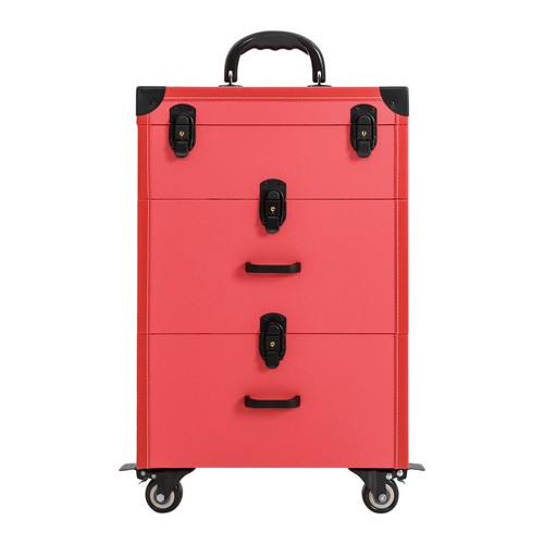 Rolling Makeup Train Case Aluminum Cosmetic Case Trolley with Drawer Lock Pink - Picture 18 of 18