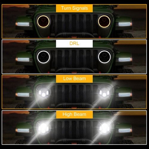 7" inch Led Headlights Conversion High Low Beam with Turn Indicator DRL Lamps - Picture 3 of 12