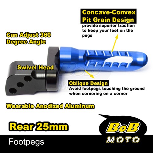 Billet BOB Rear Foot Pegs 2.5cm Adjustable For Yamaha MT-09 Tracer 15-20 - Picture 5 of 15