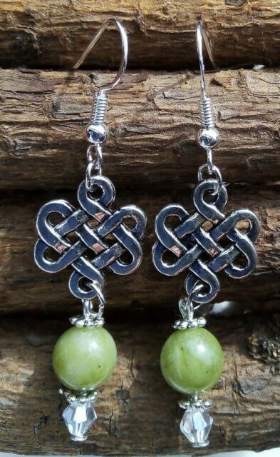 St. Patrick's Day Celtic Knot Irish Pure Silver Hooks Connemara Stone Earrings St. Patrick's Day Celtic Knot Irish Pure Silver Hooks Connemara Stone Earrings