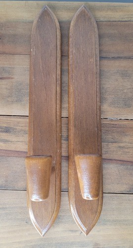 2 HODA Wooden Candle Wall Sconces Mid Century Modern Danish Taper Votive Holder - Picture 1 of 6