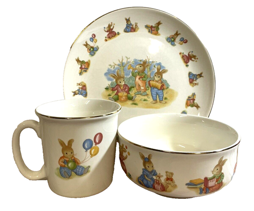 Mount Clemens Keramik Vintage Kinder Lil' Bunny Teller Schüssel Tasse Set Sammlerstück