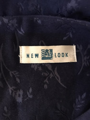 New Look Kleid Vintage 90er dunkelblau beflockt Blumen ärmellos knielang UK 14 - Bild 6 von 6