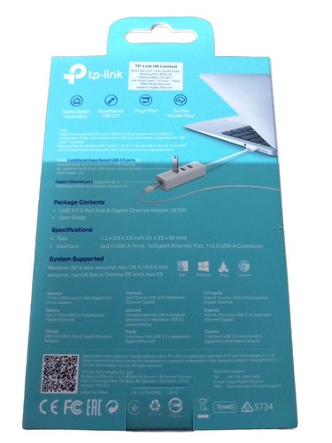 TP-Link UE330 3-Port USB 3.0 Hub and Gigabit Ethernet 2-in-1 USB Adapter, USB - Imagen 2 de 2